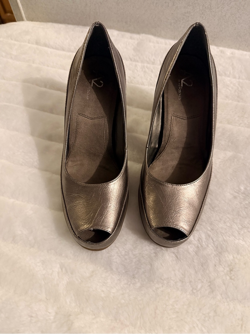 A2 By Aerosoles Metallic Pewter Open-Toe Heels